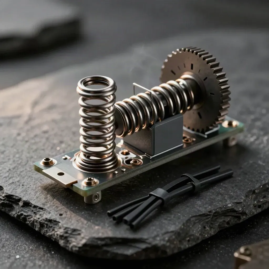 Macro relay module with spring, timer wheel and cable ties on graphite stone