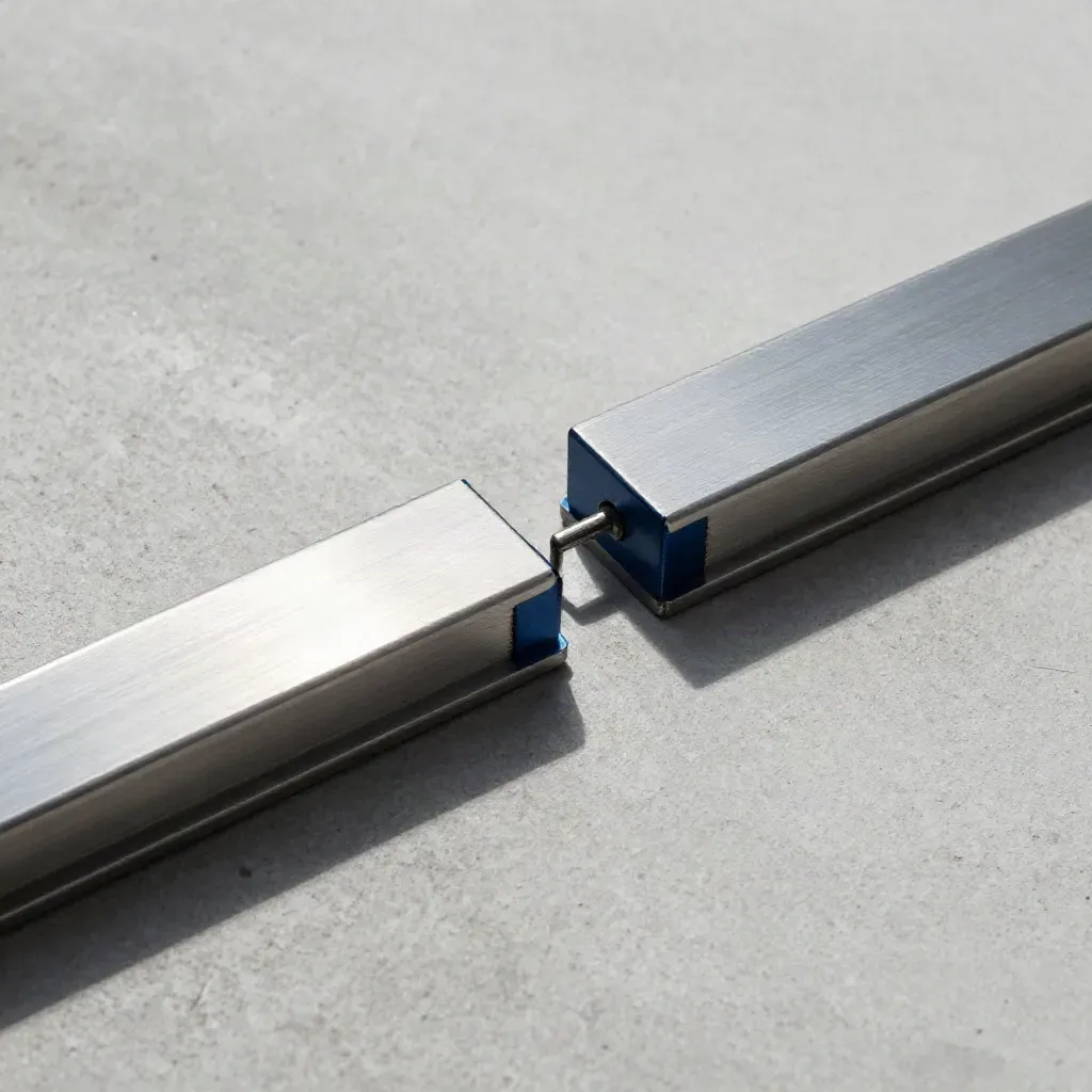 Macro rails and spacers aligned on pale concrete with hard side light